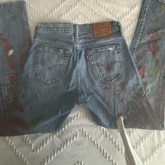 VINTAGE LEVI’S 505 DISTRESSED PAINT SPLATTER ONE OF A KIND 28 X 28 MIDRISE JEAN - Picture 14 of 15